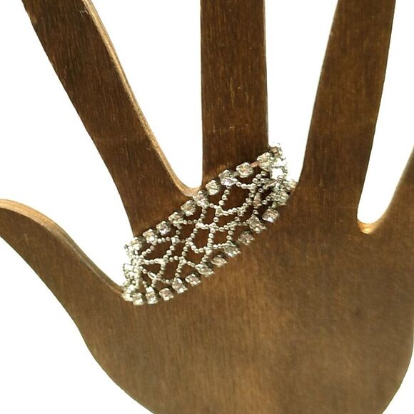 VTG Silver-tone Crystal Rhinestone Metal Mesh 7" Bracelet Lobster Clasp - Picture 15 of 16